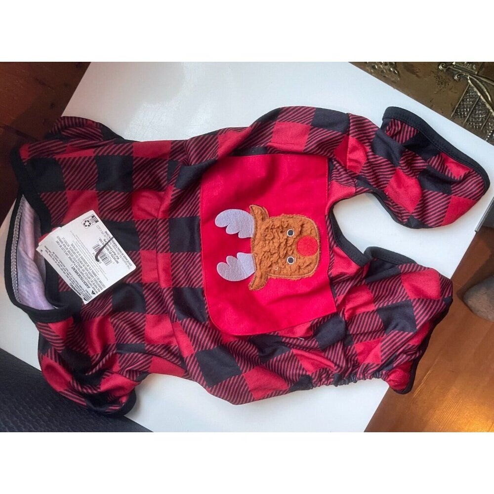 Plaid Reindeer Dog Pajamas Red/Black – Christmas Holiday Pet Clothing